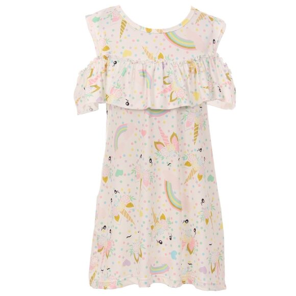 Little Girl Toddler Cold Shoulder Unicorn Flower Girl Dress Summer Kids Clothing - Picture 1 of 5